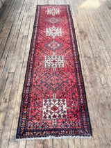 Red Vintage Persian Runner Rug with medallions