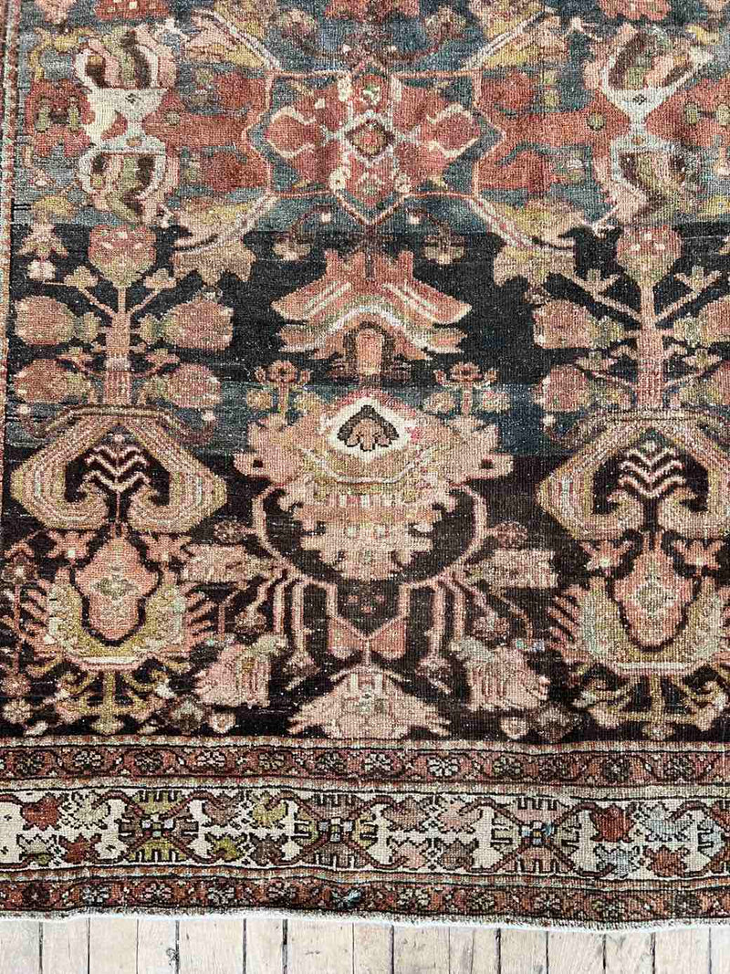 Hand-knotted vintage Persian rug with abrash and intricate border
