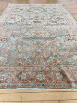 hand-knotted antique Persian Mahal area rug with allover botanical motifs on a celadon green field