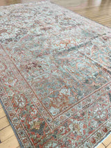 hand-knotted antique Persian Mahal area rug with allover botanical motifs on a celadon green field
