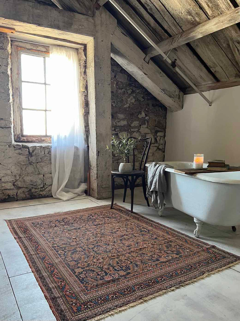 antique vintage area rug sustainable home decor at Woven Kin Home