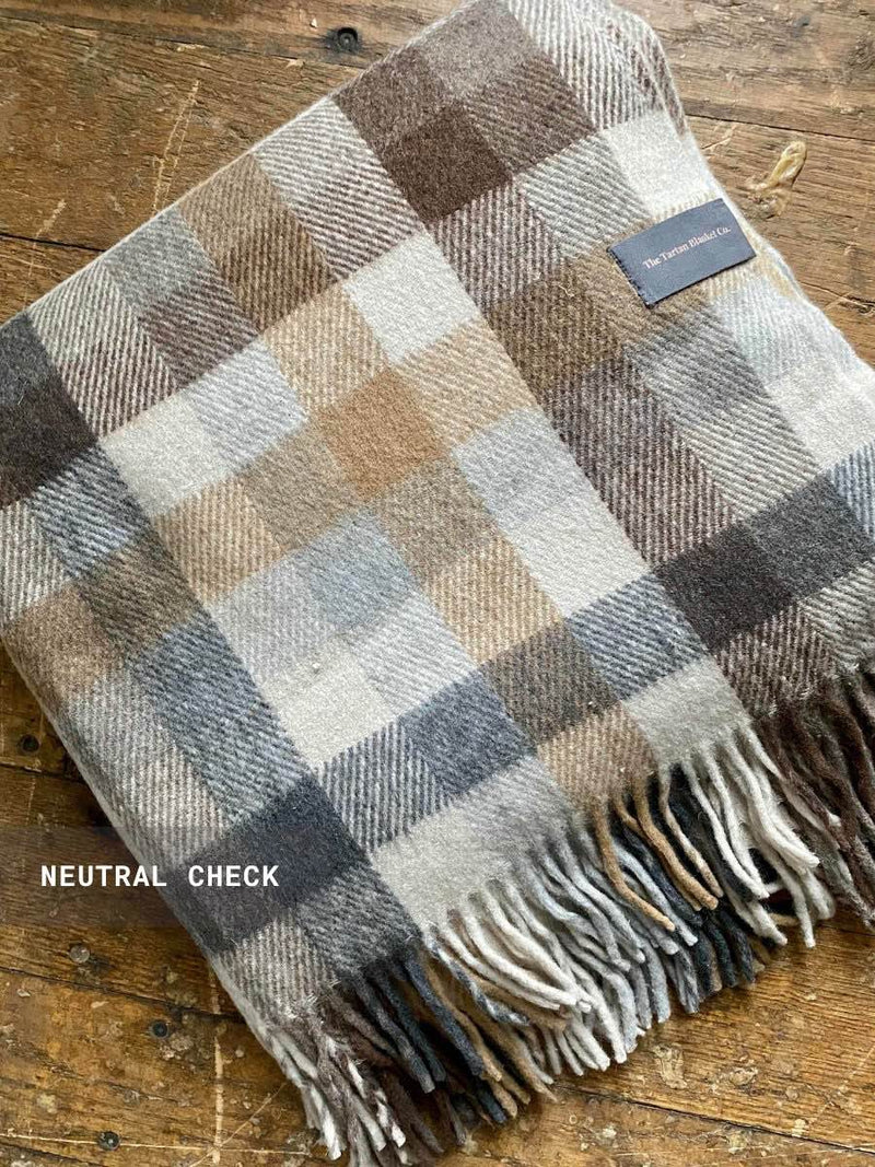 Oversized Recycled Wool Plaid Blanket at Woven Kin Home