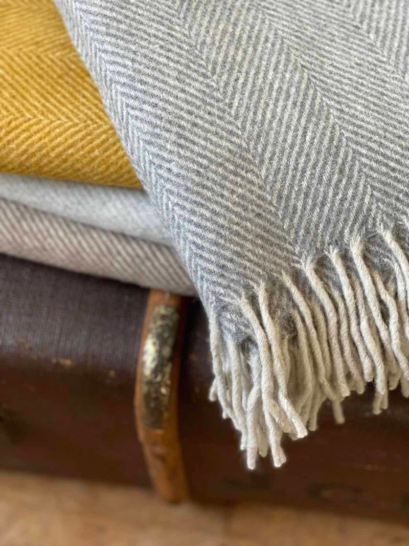 Recycled Wool Herringbone Blanket Sustainable Home Decor at Woven Kin Home