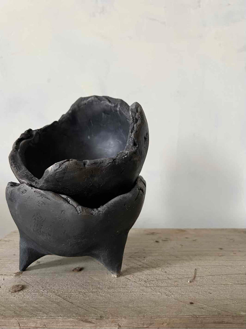 Small Raku Fired Ceramic Footed Bowl