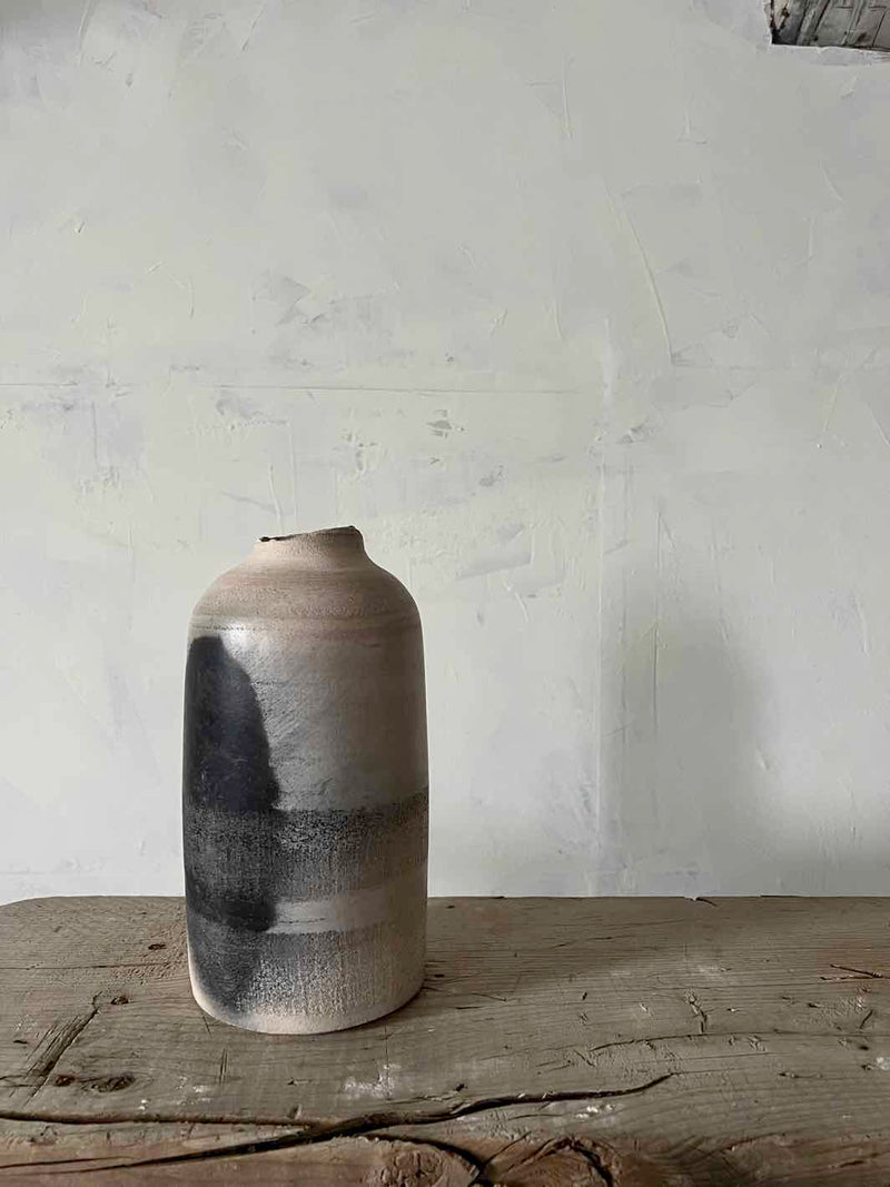 Large Raku Fired Ceramic Cylinder Vase